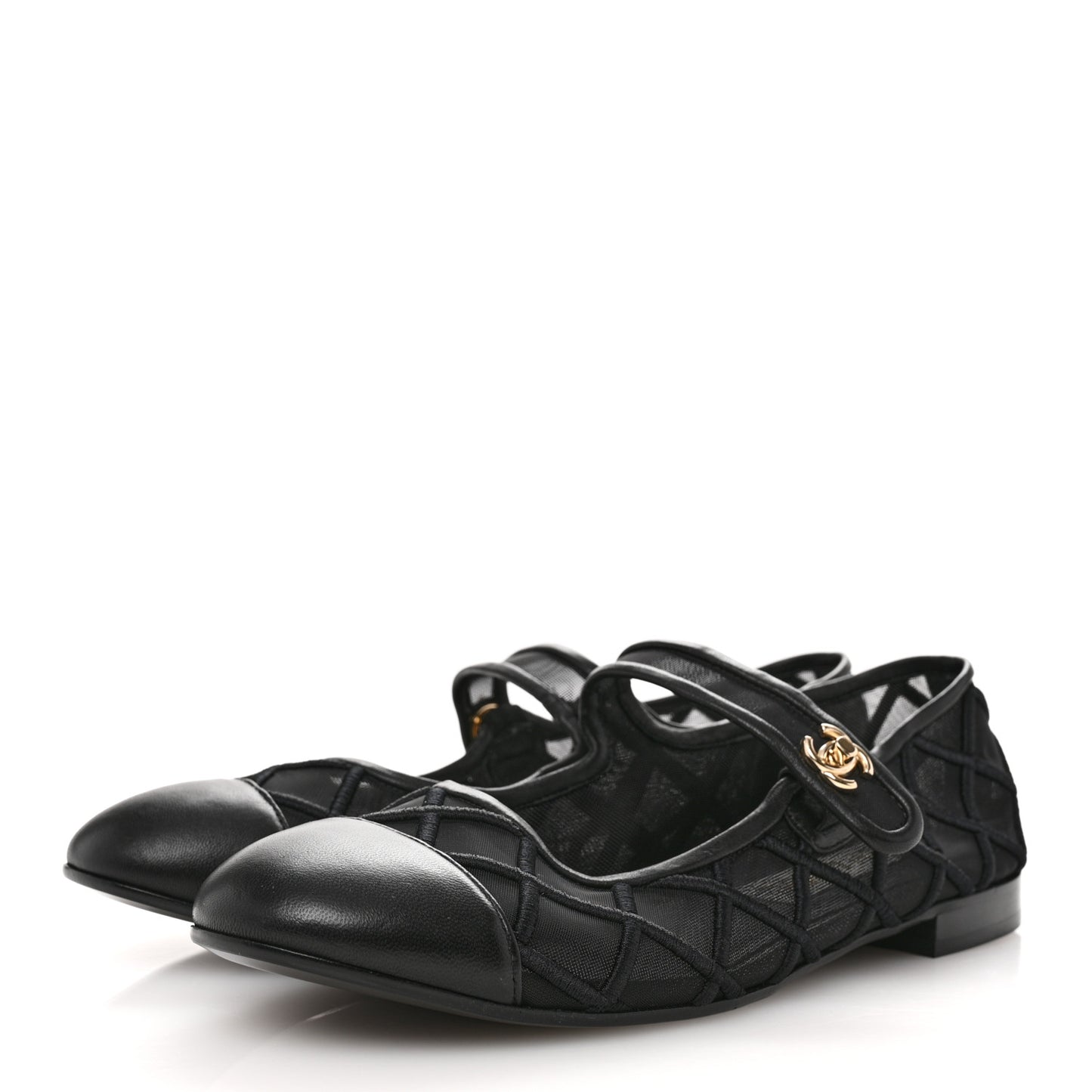 Lambskin Fabric Mesh Quilted Mary Jane Cap Toe Flats 40 Black 39 Black