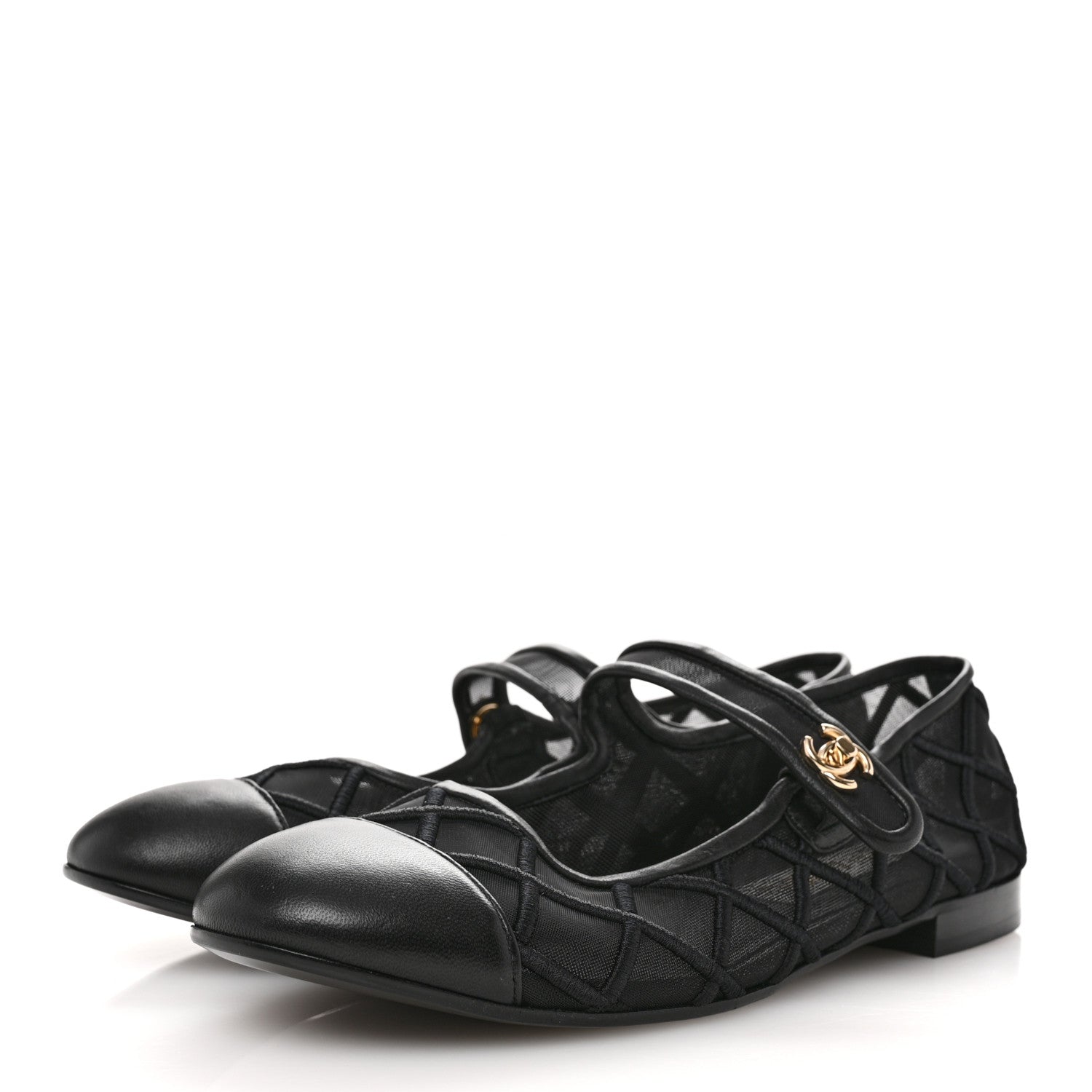 Chanel Lambskin Fabric Mesh Quilted Mary Jane Cap Toe Flats 40 Black 39 Black 4 of 8