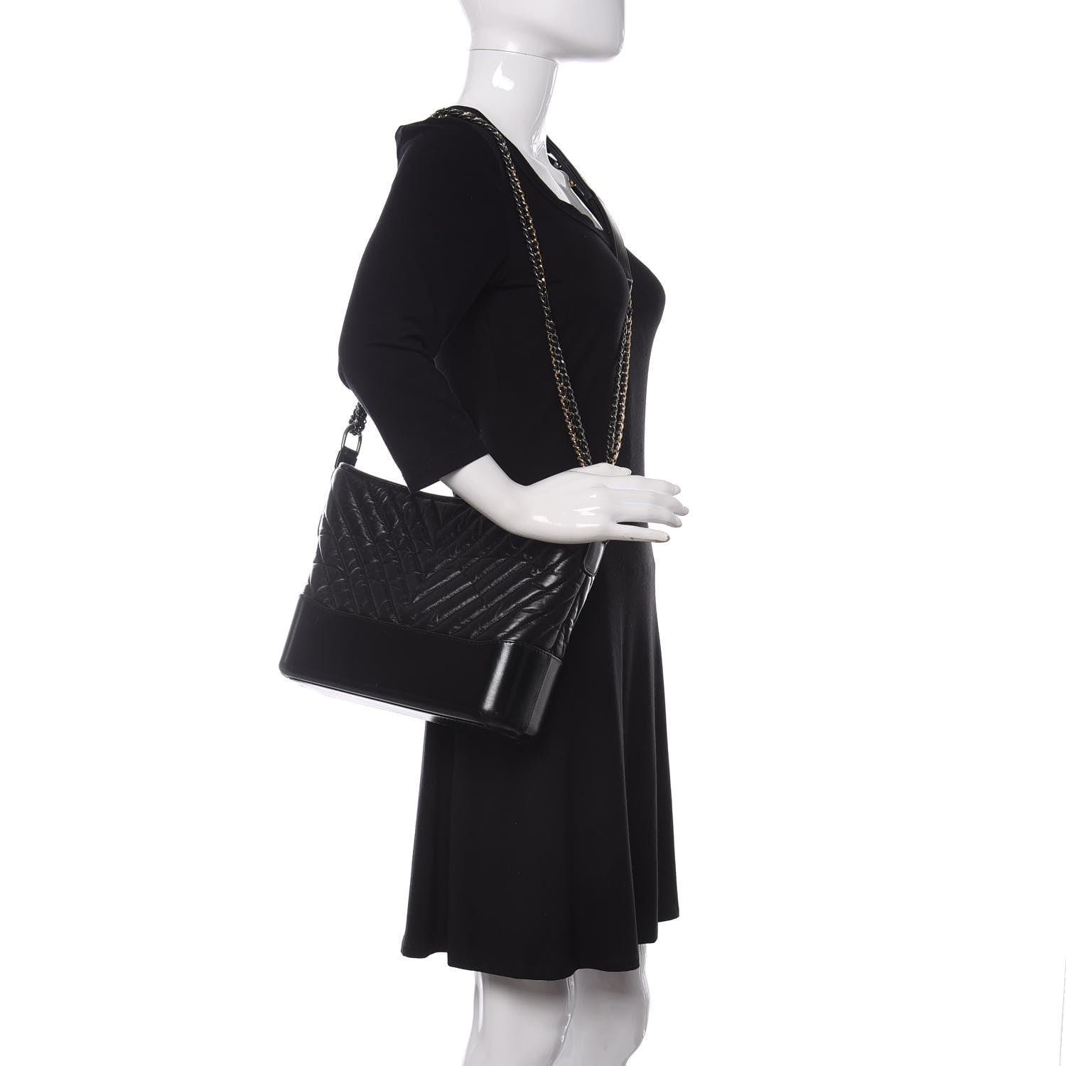Chanel Aged Calfskin Chevron Quilted Medium Gabrielle Hobo Black 2 of 11