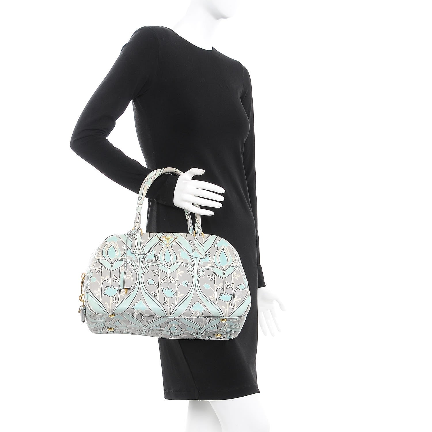 Prada Saffiano Anise Print Bauletto Green 2 of 12