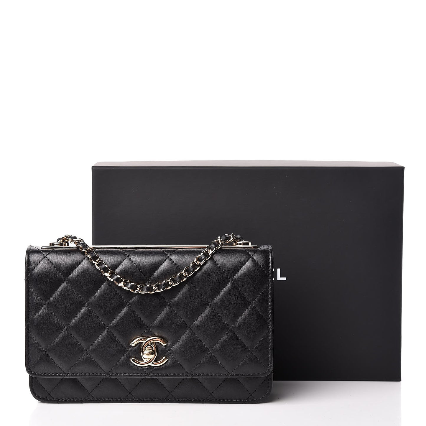 Lambskin Quilted Trendy CC Wallet On Chain WOC Black