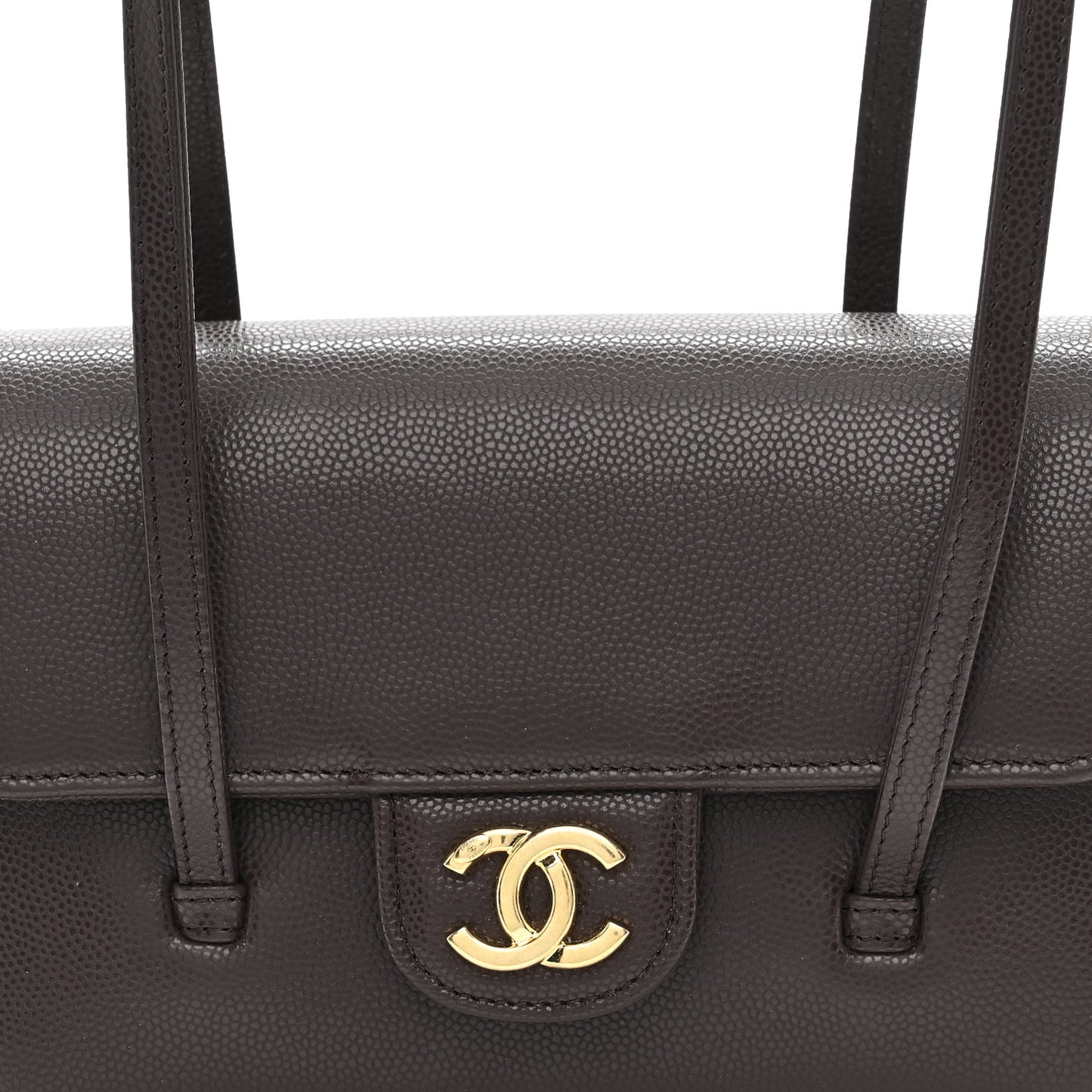 Shiny Caviar Mini Preppy Coco Shoulder Bag Dark Brown