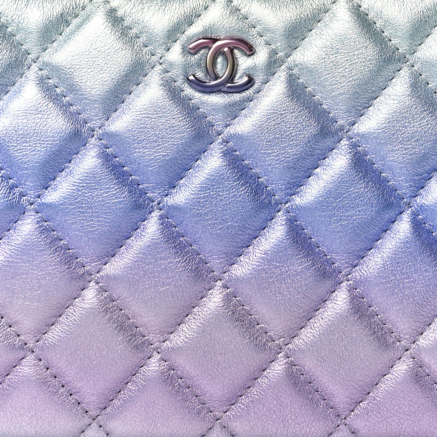 Chanel Gradient Metallic Calfskin Quilted Cosmetic Case Silver Blue Yellow Purple 8 of 9