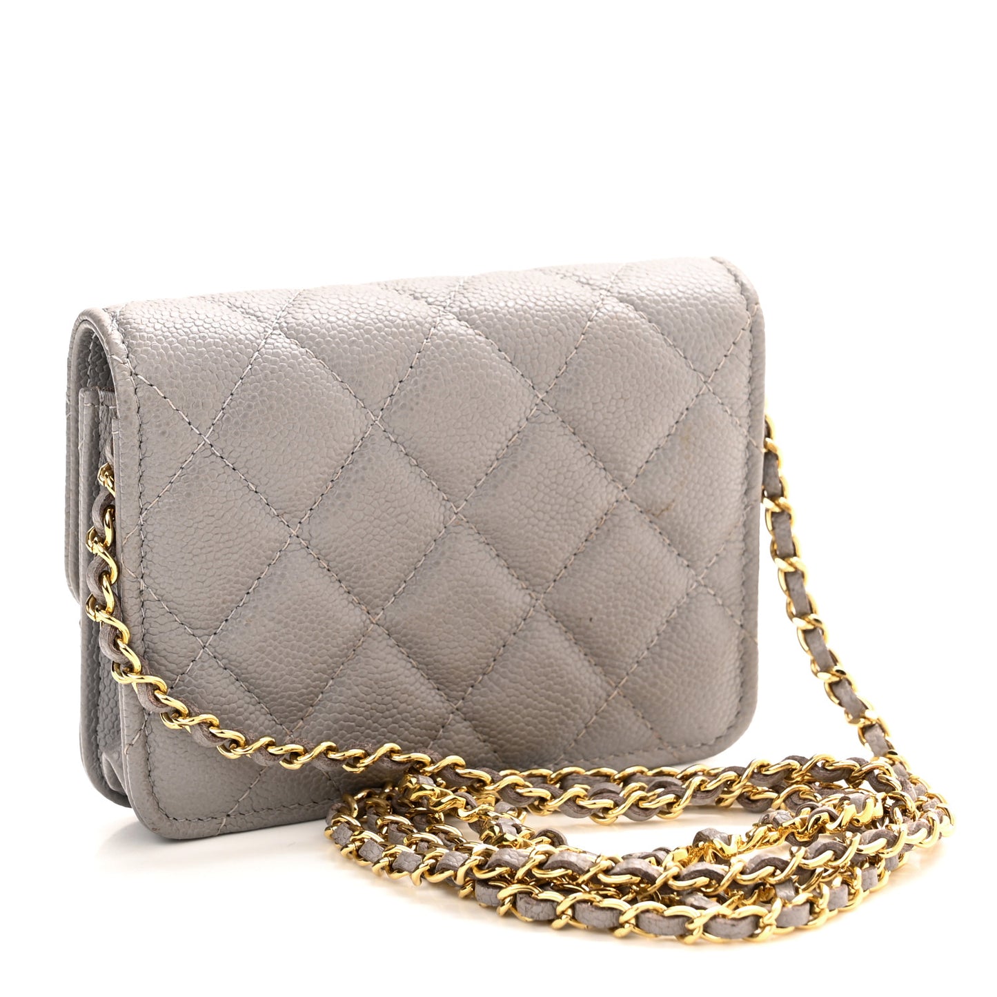 Caviar Quilted Miss Coco Clutch With Chain Grey