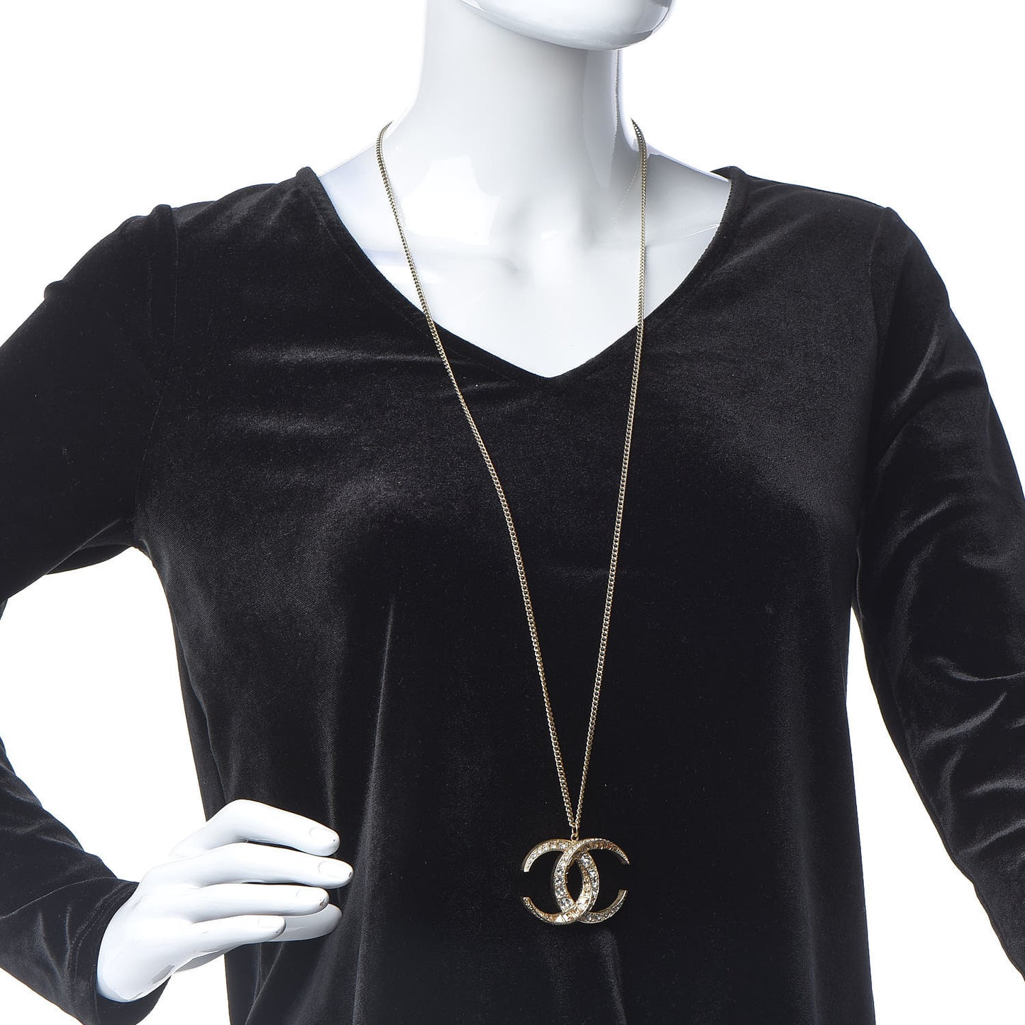 Baguette Crystal Moon CC Necklace Gold