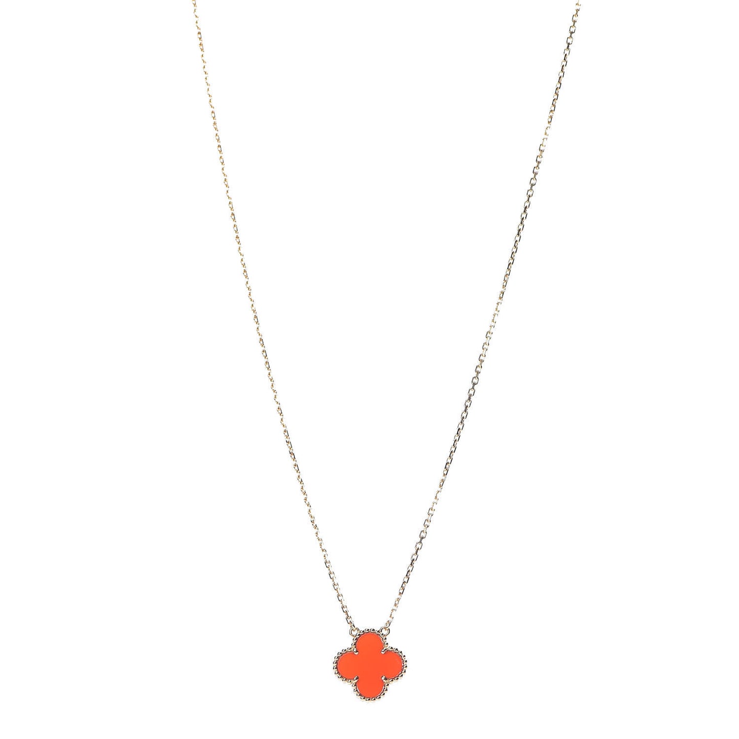 18K Yellow Gold Carnelian Vintage Alhambra Pendant Necklace