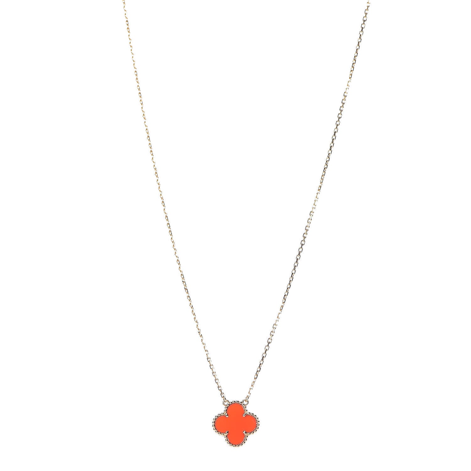 Van Cleef & Arpels 18K Yellow Gold Carnelian Vintage Alhambra Pendant Necklace 1 of 8