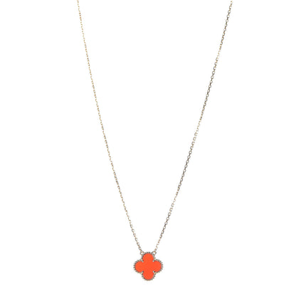 Van Cleef & Arpels 18K Yellow Gold Carnelian Vintage Alhambra Pendant Necklace 1 of 8