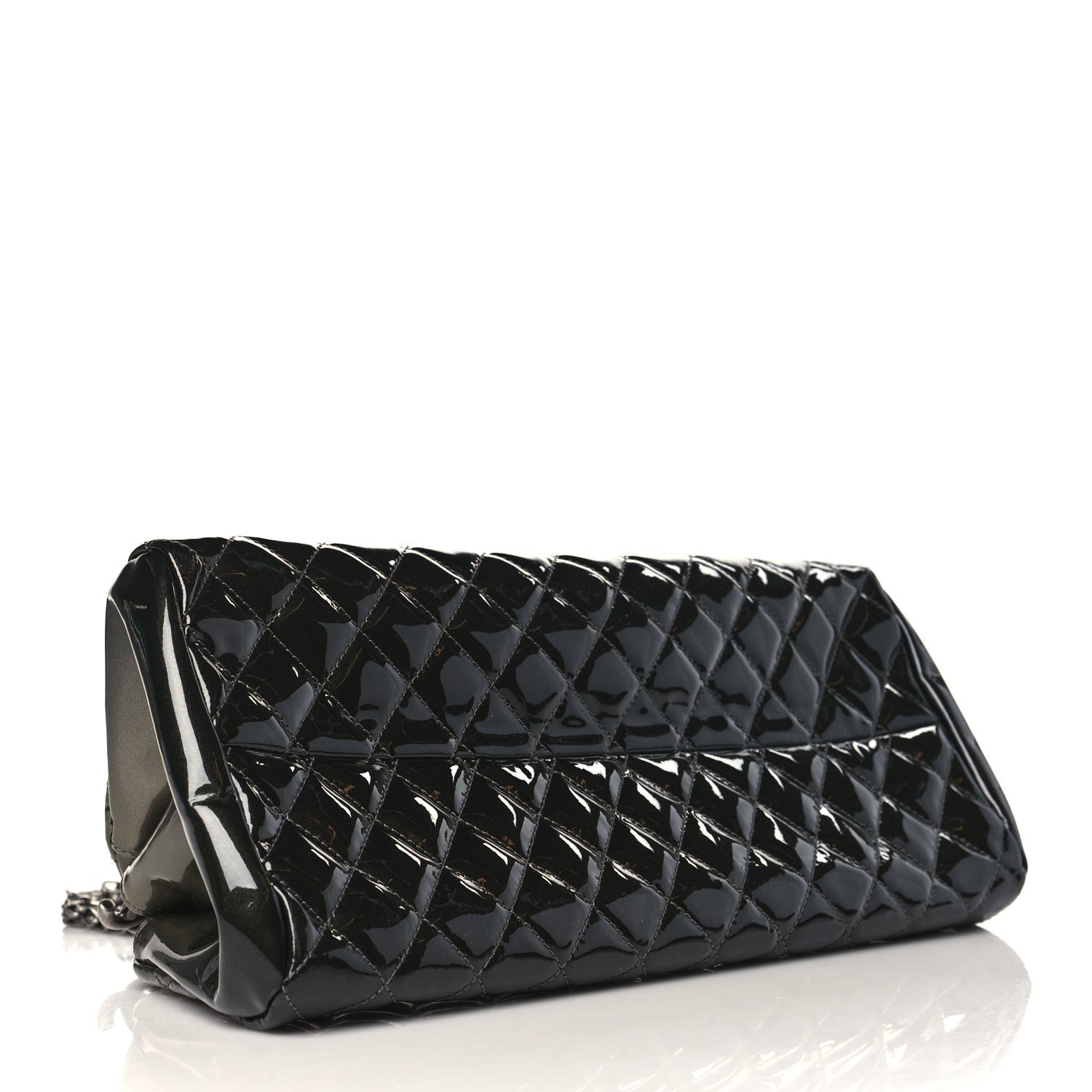 Chanel Metallic Patent Quilted Medium Just Mademoiselle Bowling Bag Silver Degrade 4 of 10