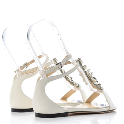 Jimmy Choo Nappa Crystal Averie T-Strap Flat Sandals 35.5 Chalk 4 of 10