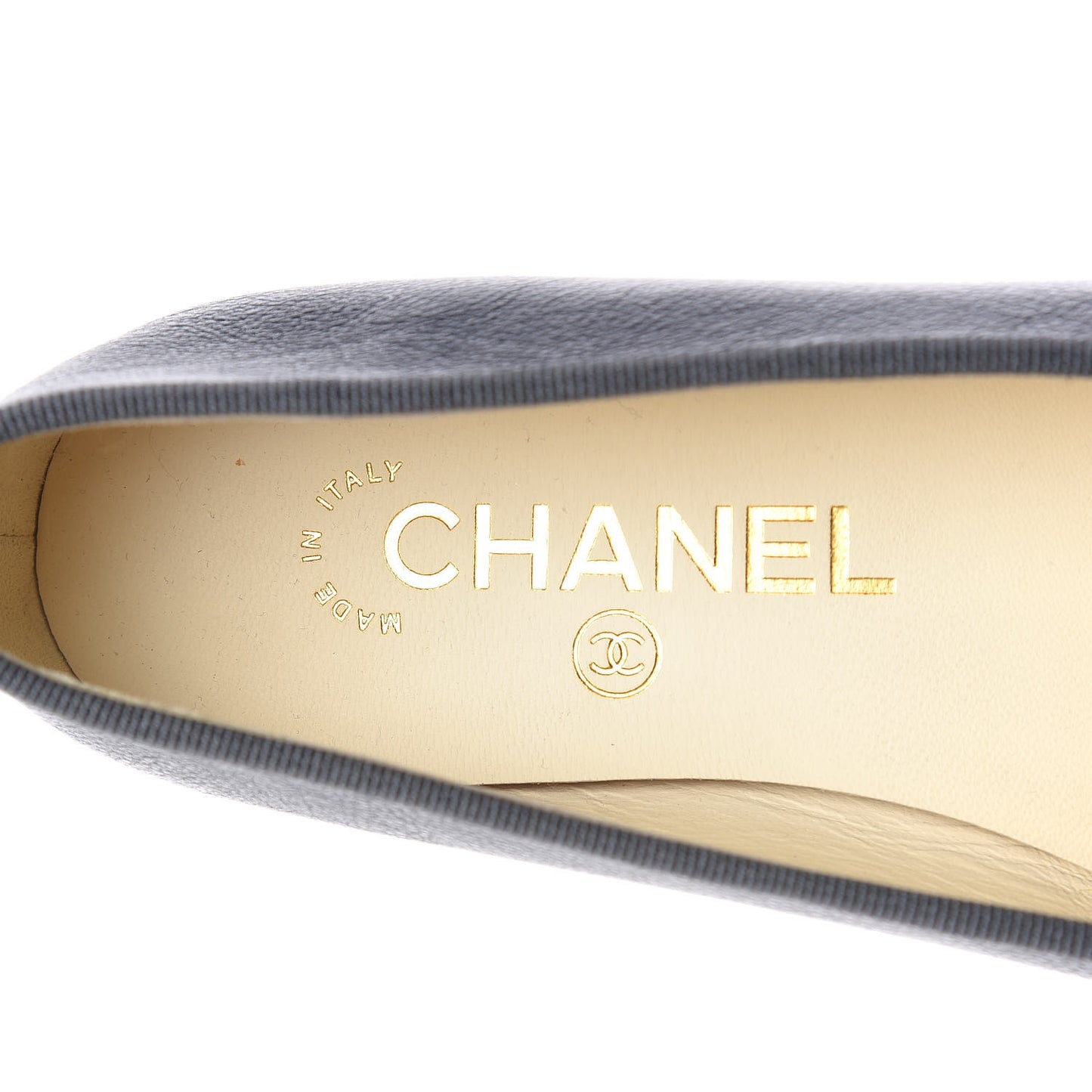 Metallic Lambskin CC Cap Toe Ballerina Flats 35.5 Argent