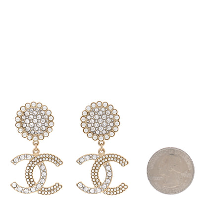 Chanel Crystal Pearl CC Drop Round Earrings Gold 2 of 5