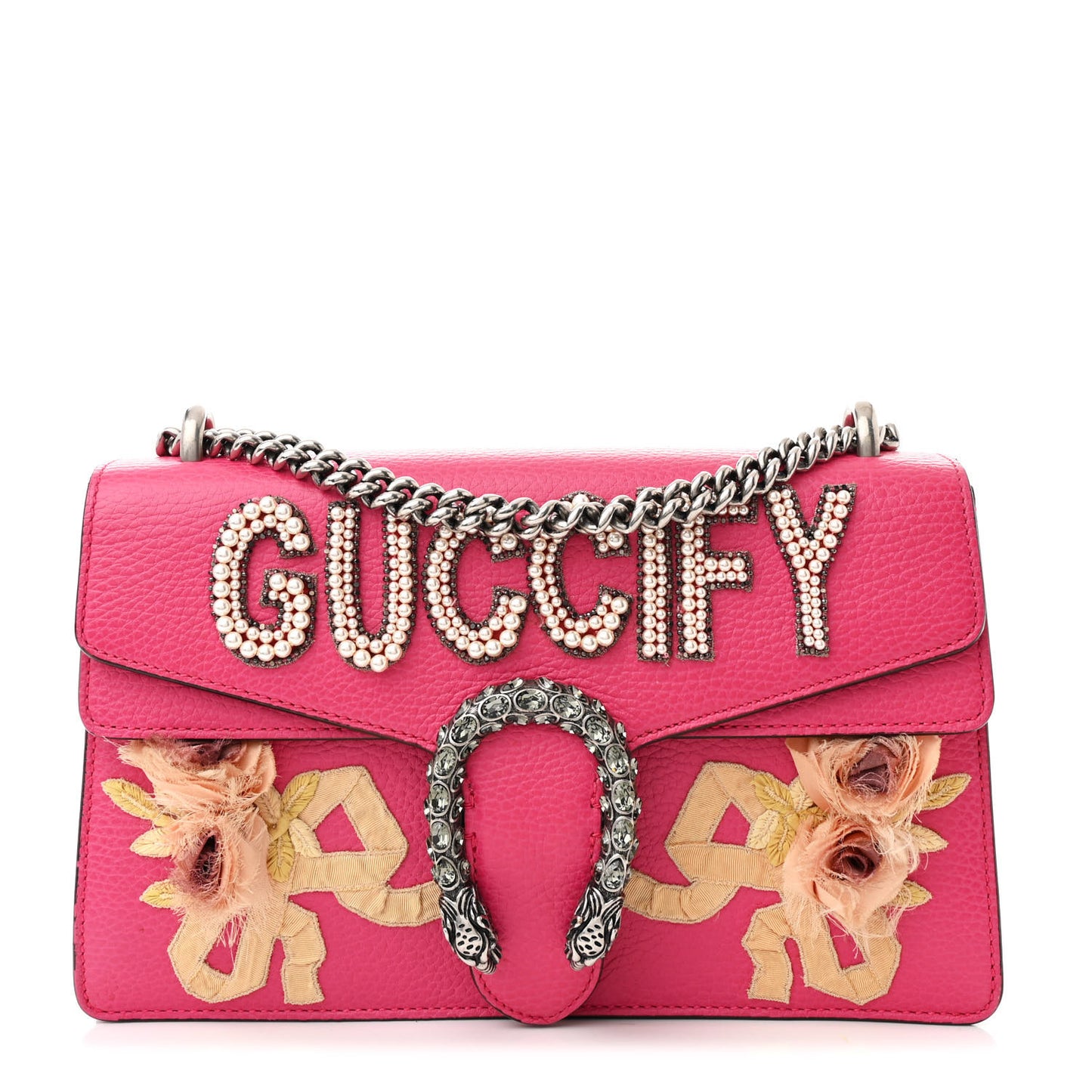 Pebbled Calfskin Embellished Guccify Small Dionysus Shoulder Bag Rosa