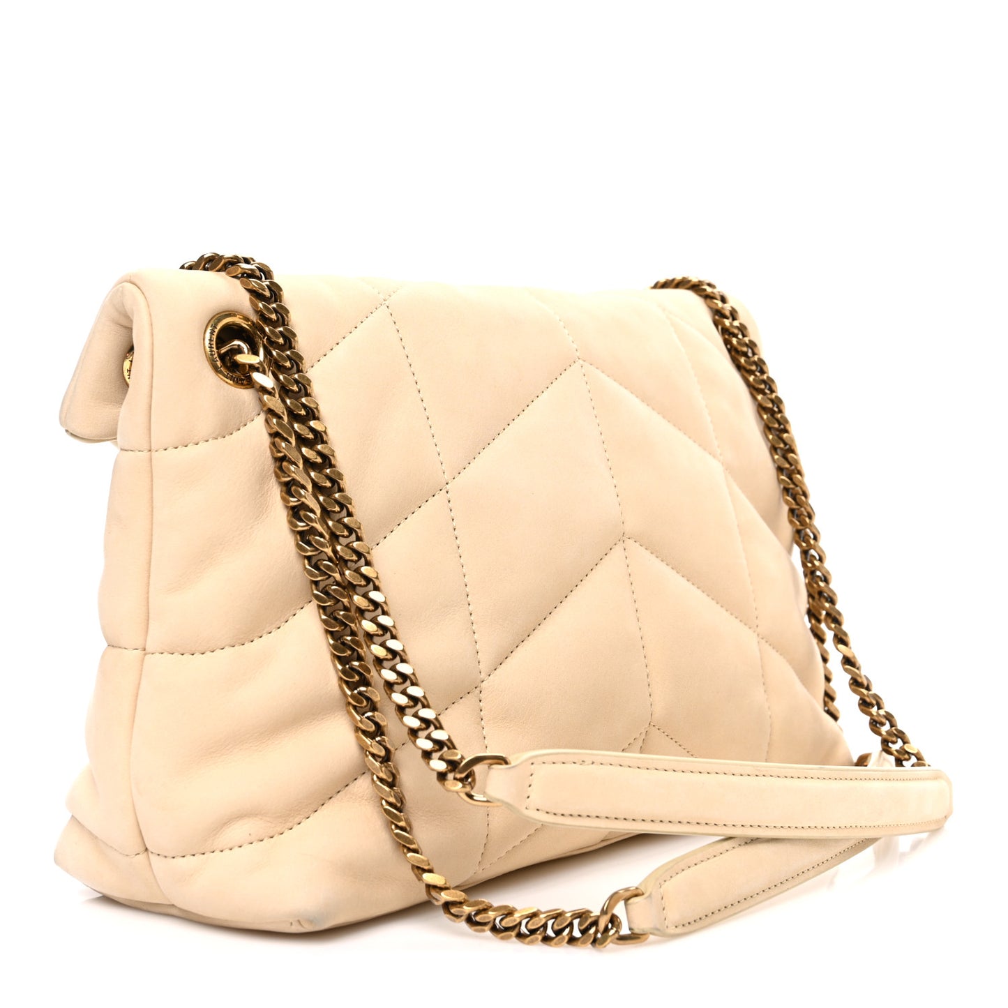Nubuck Suede Quilted Small Loulou Puffer Monogram Chain Satchel Beige