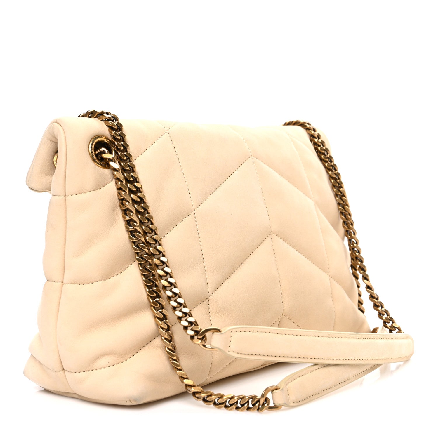Saint Laurent Nubuck Suede Quilted Small Loulou Puffer Monogram Chain Satchel Beige 3 of 11
