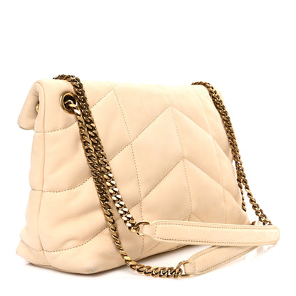 Saint Laurent Nubuck Suede Quilted Small Loulou Puffer Monogram Chain Satchel Beige 3 of 11