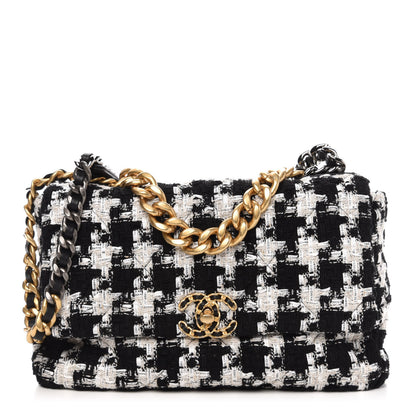 Chanel Tweed Quilted Large 19 Flap Black Ecru White 1 of 10