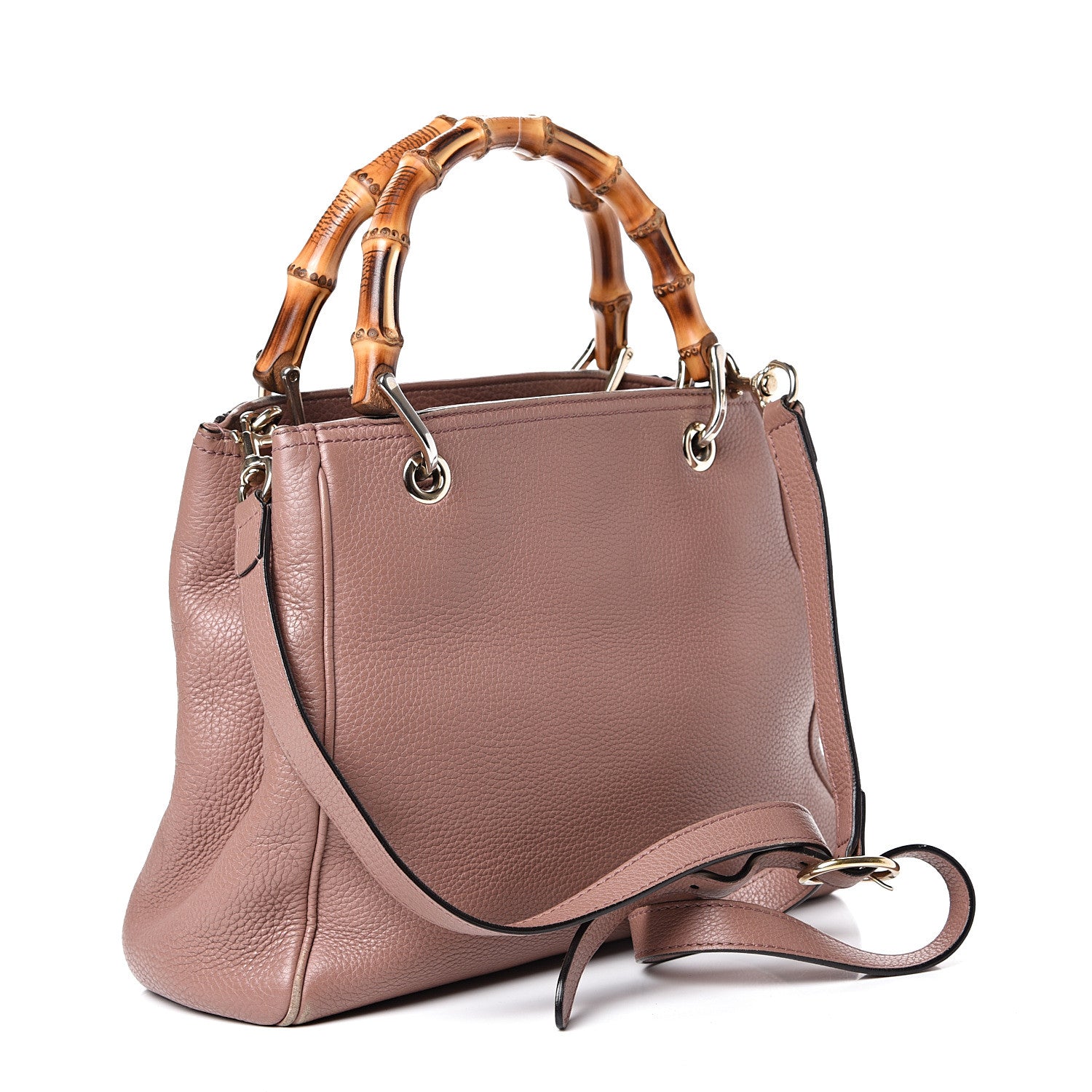 Gucci Calfskin Small Bamboo Shopper Tote Dark Cipria 2 of 17