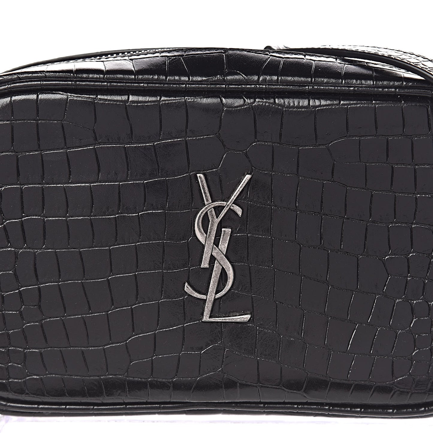 Calfskin Crocodile Embossed Monogram Mini Lou Camera Bag Black