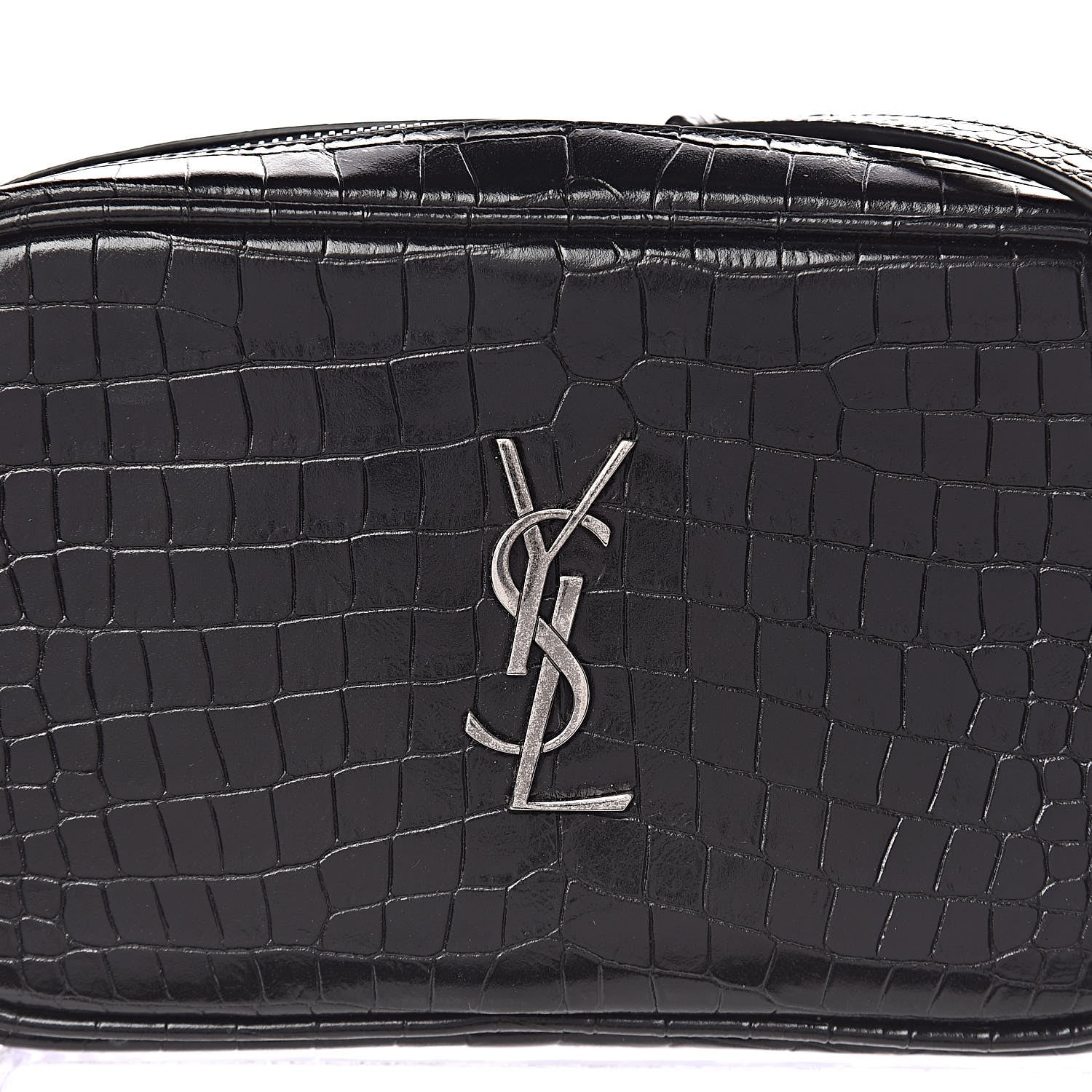 Saint Laurent Calfskin Crocodile Embossed Monogram Mini Lou Camera Bag Black 9 of 9