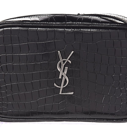 Saint Laurent Calfskin Crocodile Embossed Monogram Mini Lou Camera Bag Black 9 of 9