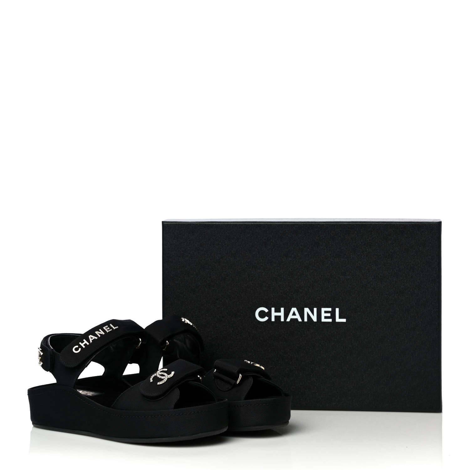 Chanel Grosgrain Crystal Logo Platform Sandals 36 Black 16 of 16