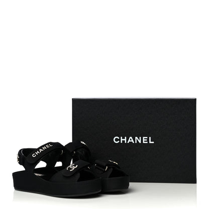 Chanel Grosgrain Crystal Logo Platform Sandals 36 Black 16 of 16