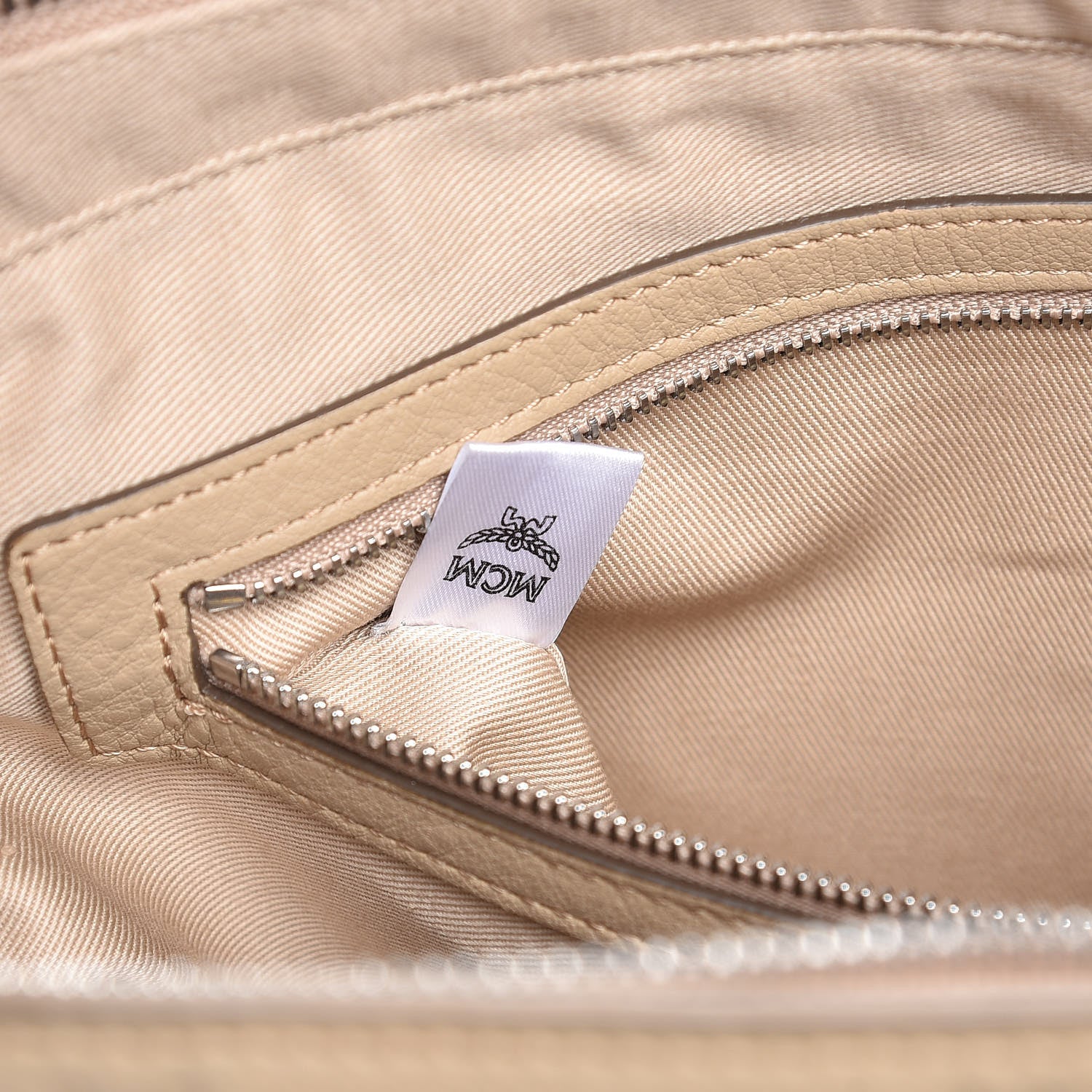 MCM Calfskin Ottomar Monogram Medium Klara Top Zip Tote New Beige 7 of 12