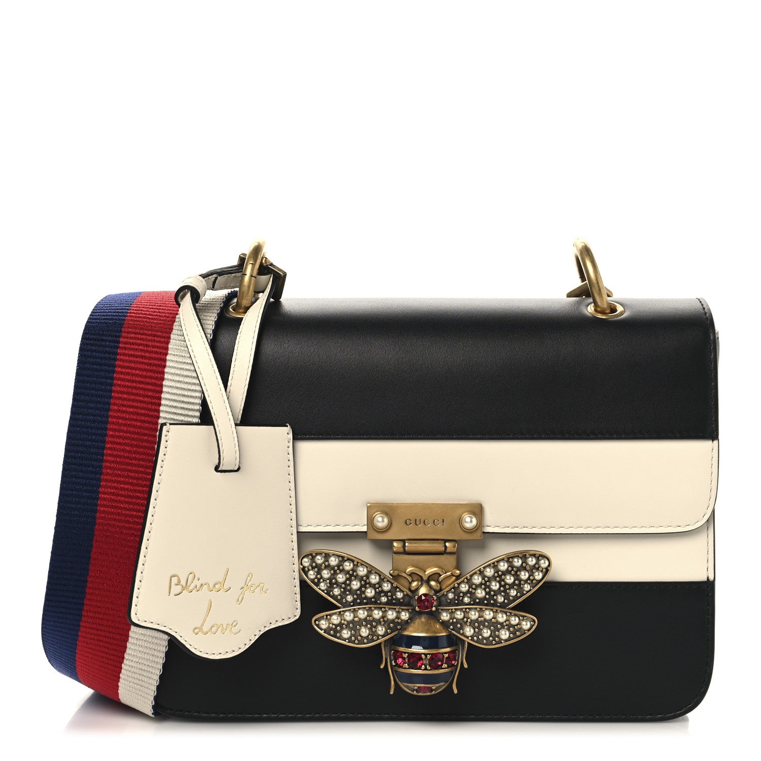 Gucci Calfskin Sylvie Web Queen Margaret Shoulder Bag Mystic White Black 1 of 12