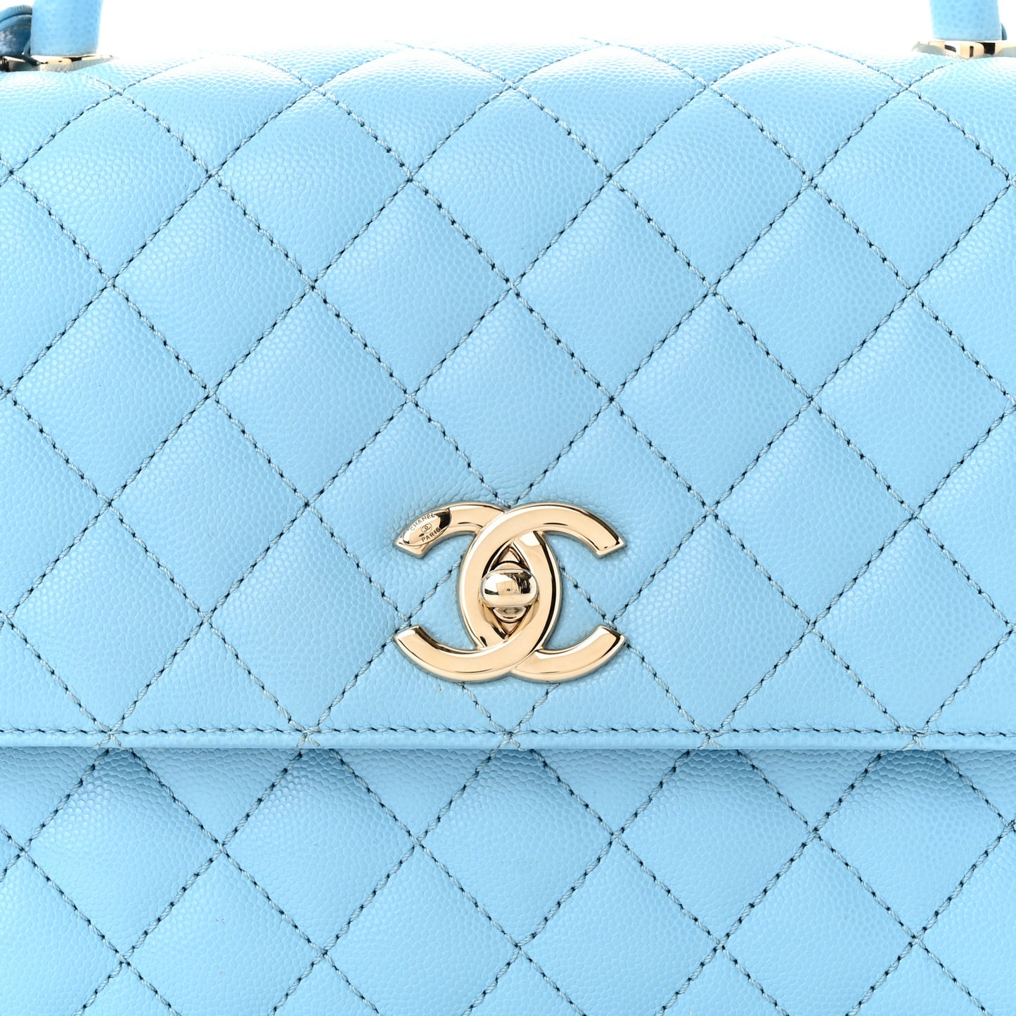 Caviar Quilted Small Coco Chain Handle Flap Light Blue
