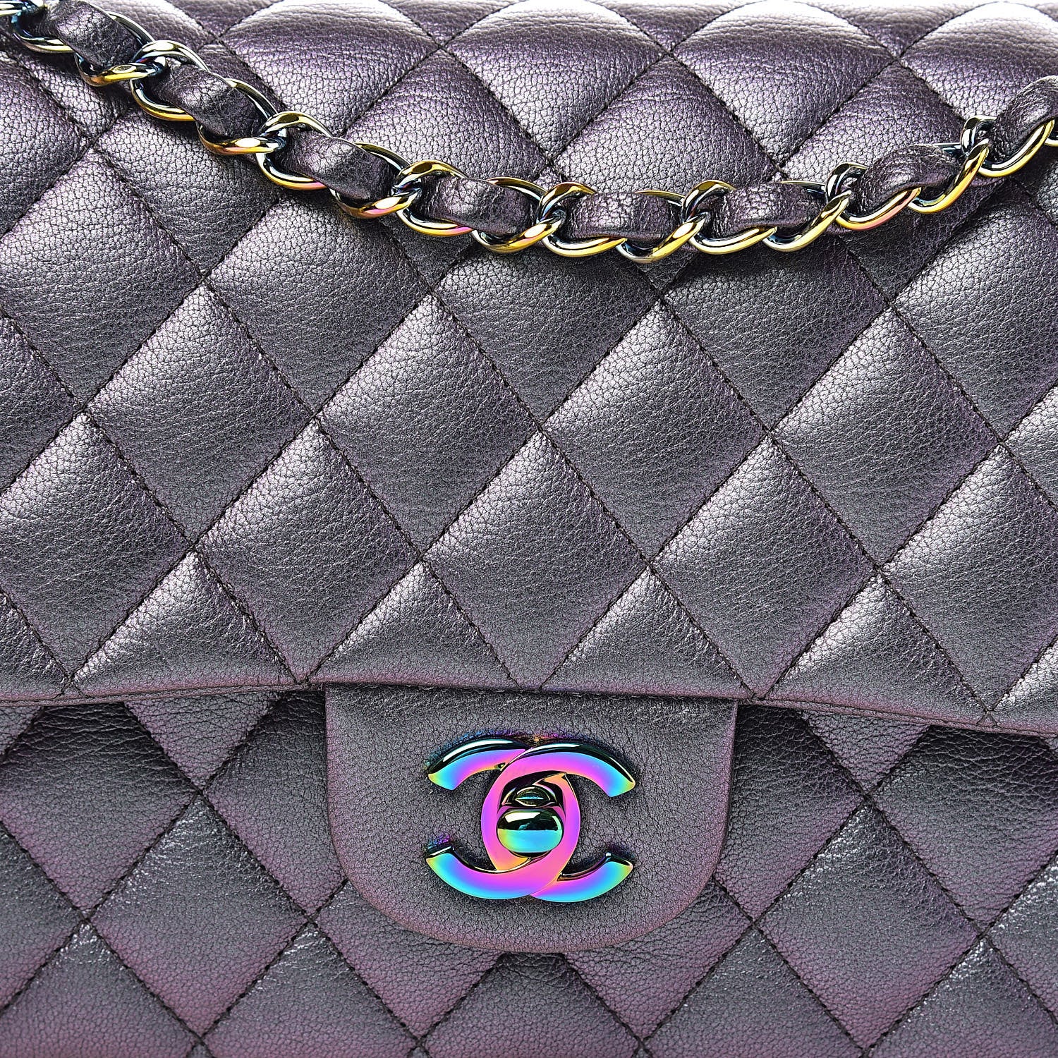 Chanel Iridescent Goatskin Quilted Medium Double Flap Purple 13 of 13