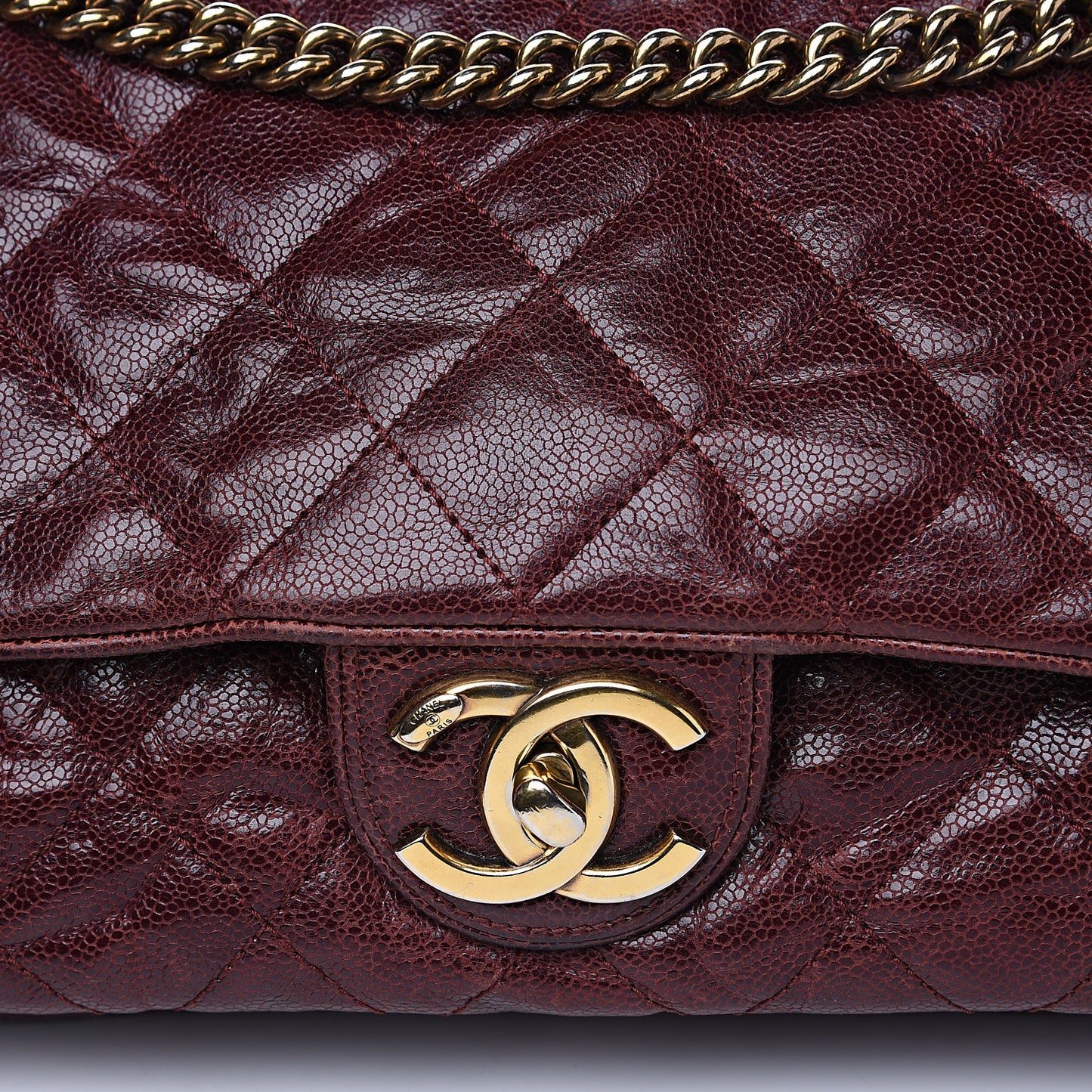 Crumpled Grained Calfskin Quilted Maxi Shiva Flap Bordeaux