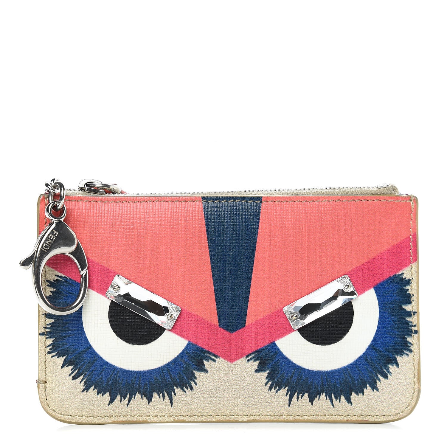 Fendi Saffiano Crystal Eye Monster Coin Pouch Key Case Bellini Multicolor 1 of 10