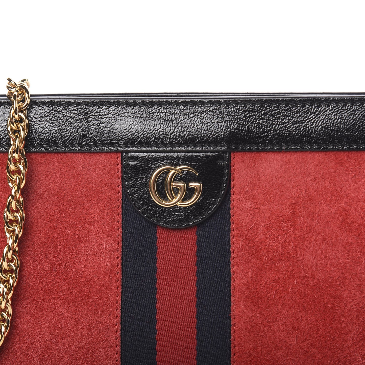 Suede Patent Web Small Ophidia Chain Shoulder Bag Hibiscus Red Black