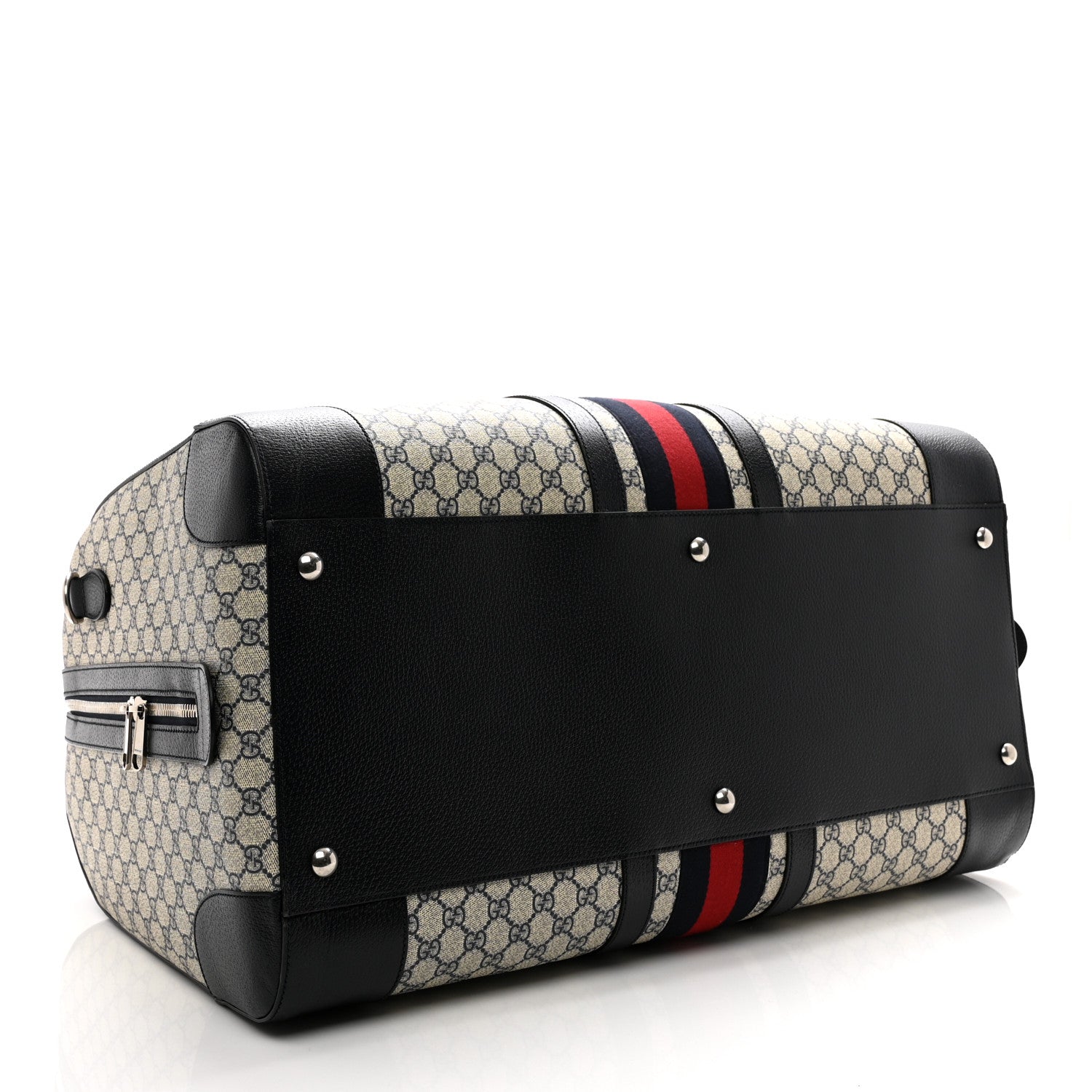 Gucci GG Supreme Monogram Textured Dollar Calfskin Web Large Savoy Duffle Bag Beige Blue 3 of 8