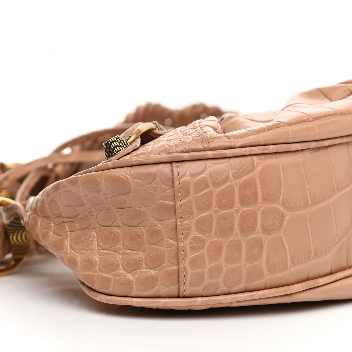 Extra Supple Calfskin Crocodile Embossed Le Cagole Shoulder Bag XS Nude Beige