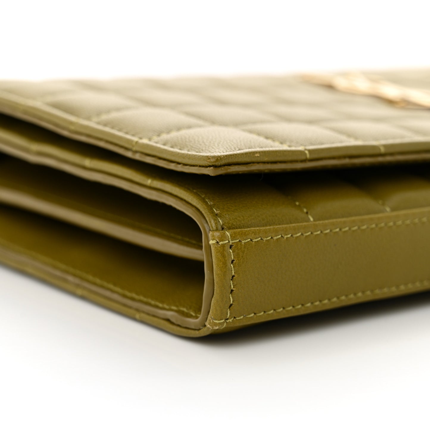 Lambskin Carre Quilted Cassandre Chain Wallet Olive Drab