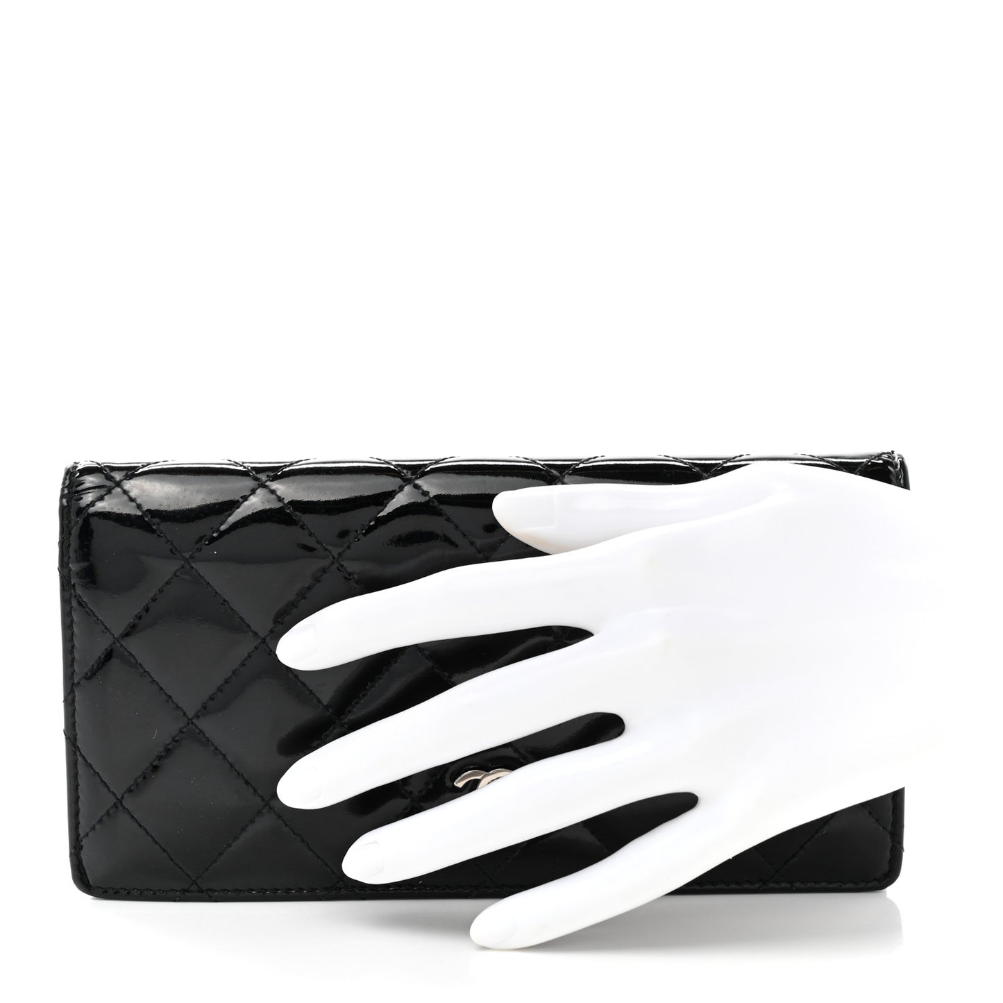 Patent Calfskin Quilted Yen Wallet Black