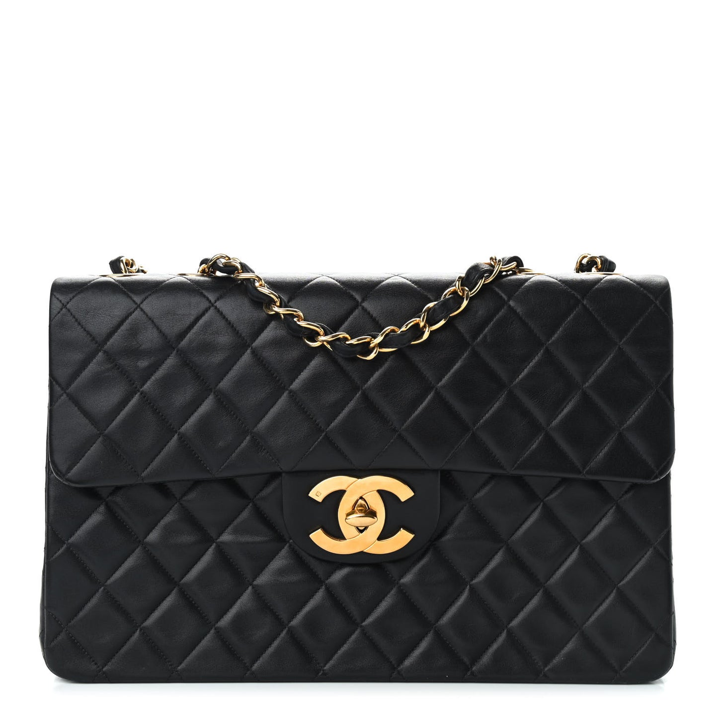 Lambskin Quilted XL Jumbo Single Flap Black