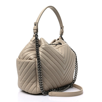 Chanel Deerskin Chevron Medium CC Chain Bucket Drawstring Bag Beige 2 of 7