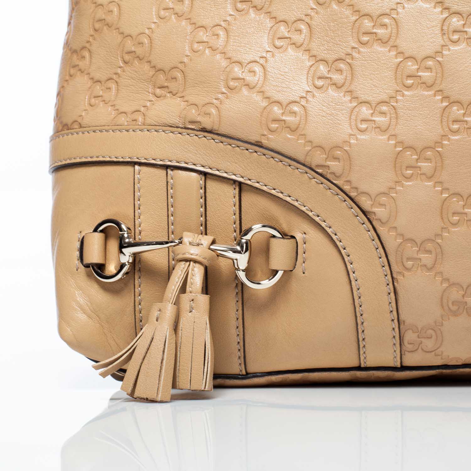 Gucci Guccissima Medium Horsebit Tassel Shoulder Bag Beige 6 of 9