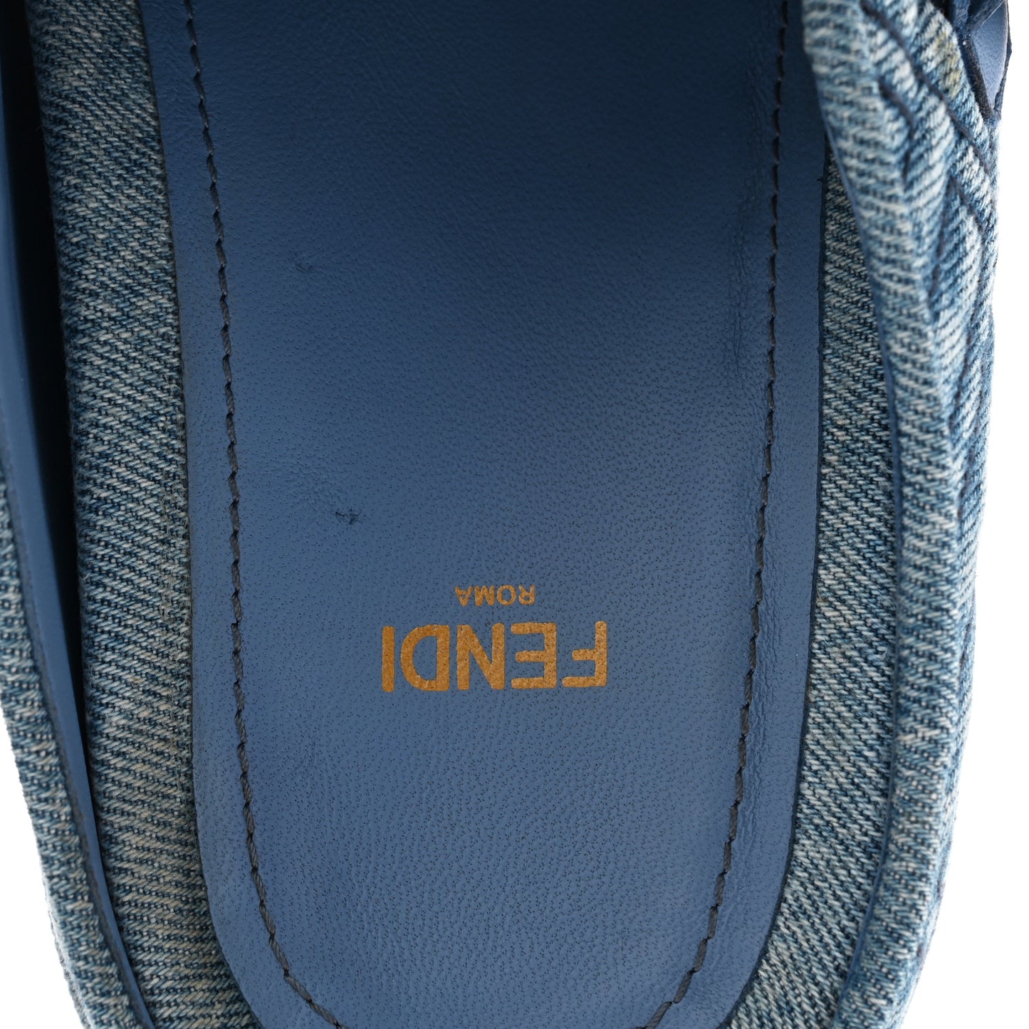 Denim Jacquard FF Womens Fendi Feel Buckled Mules 38 Blue