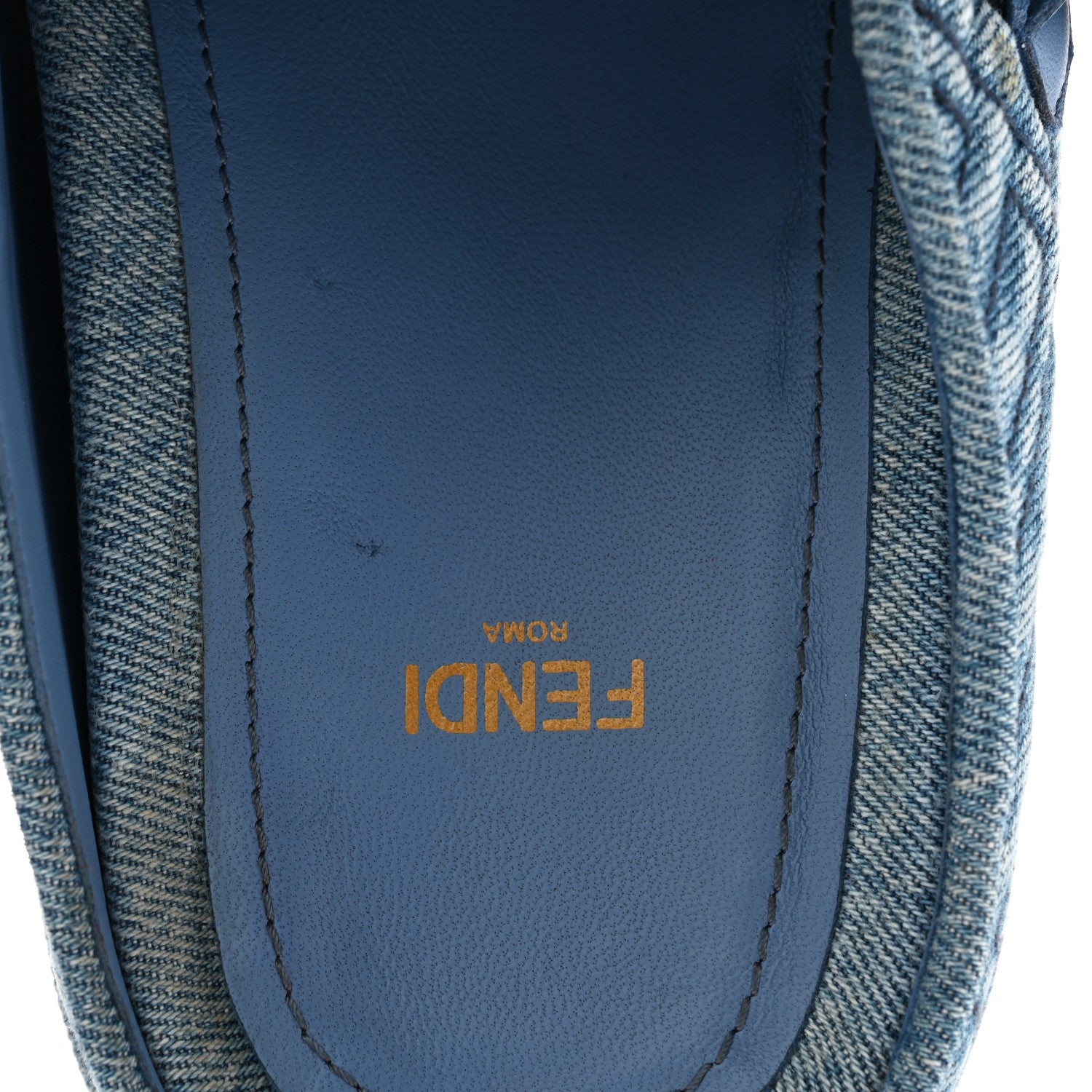 Fendi Denim Jacquard FF Womens Fendi Feel Buckled Mules 38 Blue 9 of 11