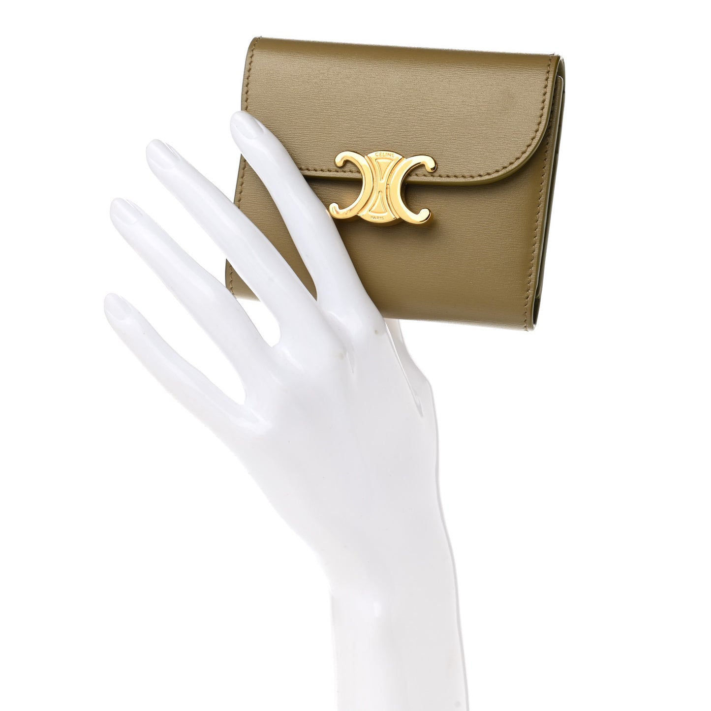Shiny Calfskin Small Triomphe Wallet Olive