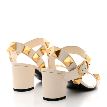 Valentino Garavani Calfskin Roman Stud 60mm Sandals 38.5 Light Ivory 4 of 9
