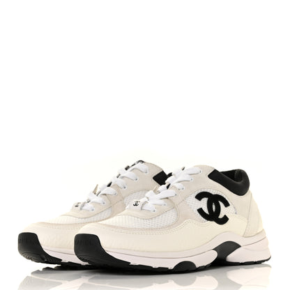 Chanel Mesh Suede Calfskin Grained Calfskin Womens CC Sneakers 36 White Black 3 of 7