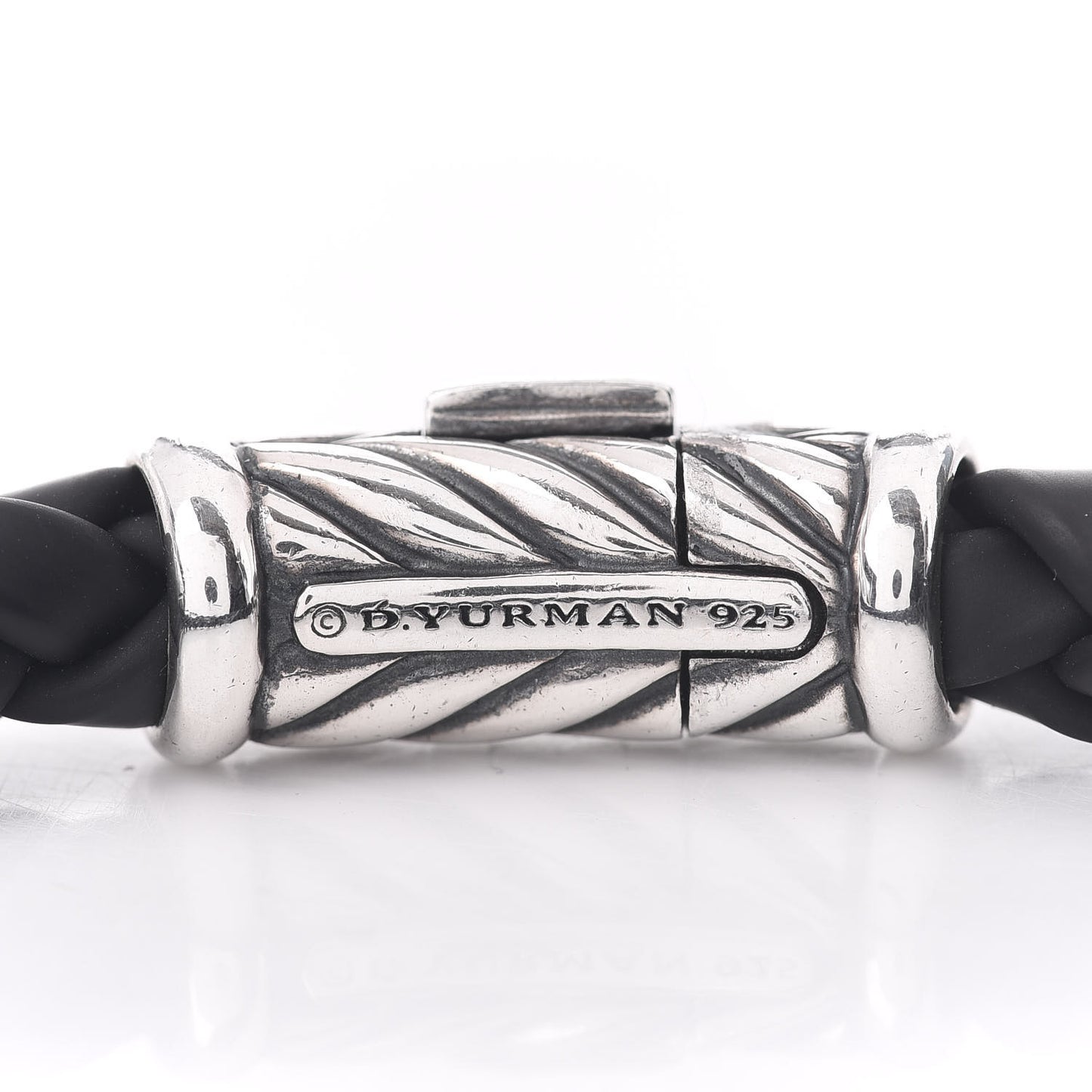 Sterling Silver Rubber 8mm Chevron Weave Bracelet Black