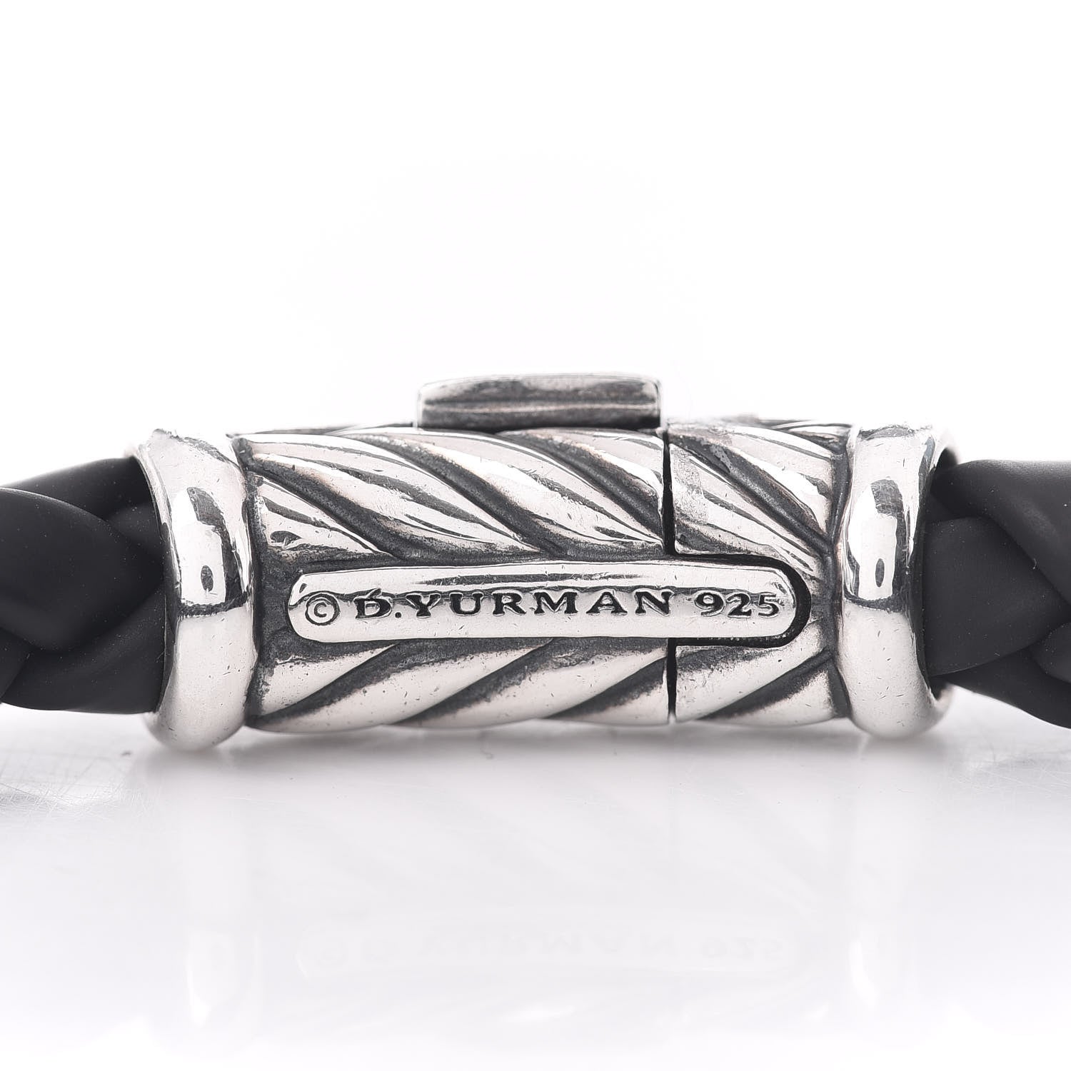 David Yurman Sterling Silver Rubber 8mm Chevron Weave Bracelet Black 4 of 4
