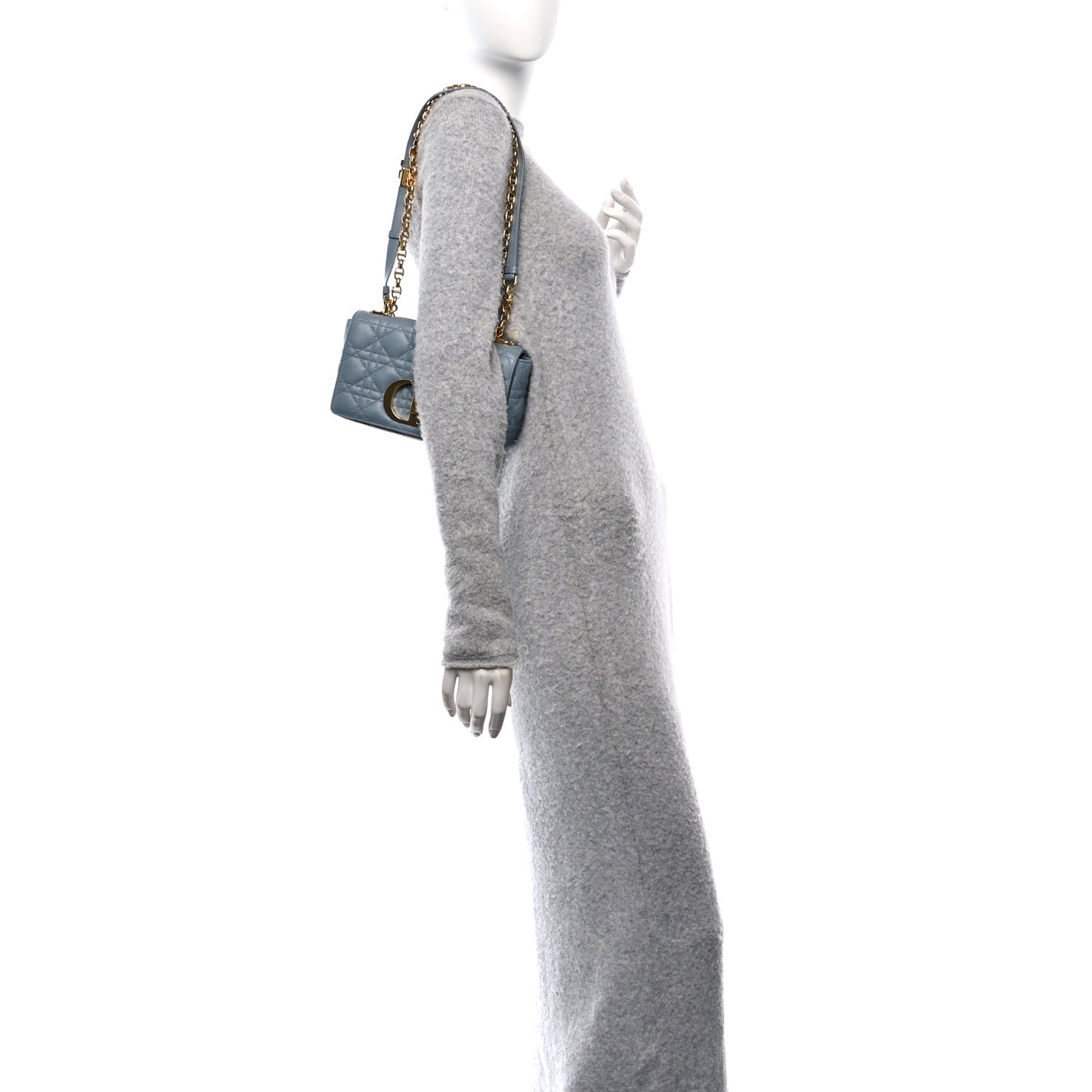 Calfskin Cannage Small Caro Bag Cloud Blue
