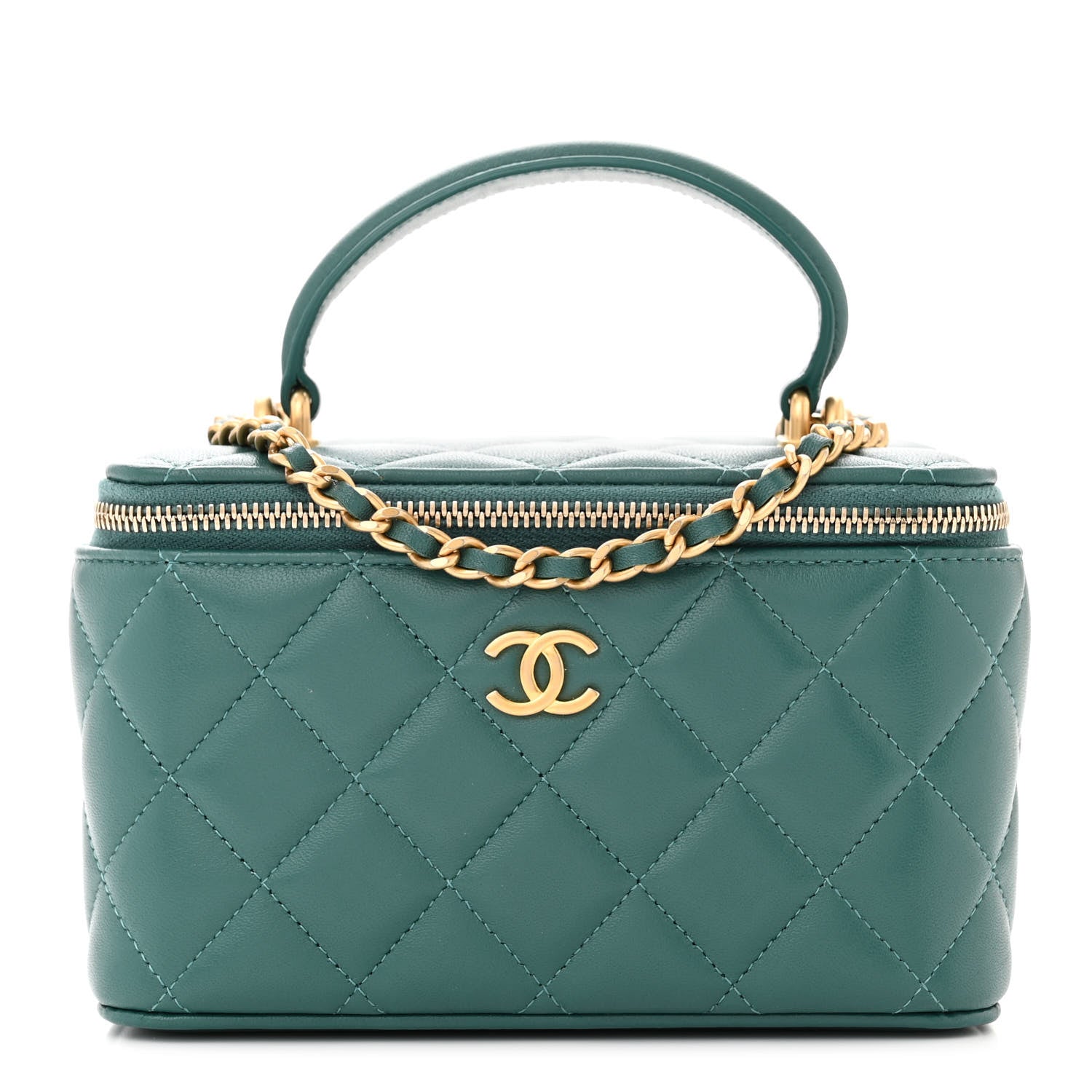 Chanel Lambskin Quilted Small Top Handle Vanity Case With Chain Green 1 of 11